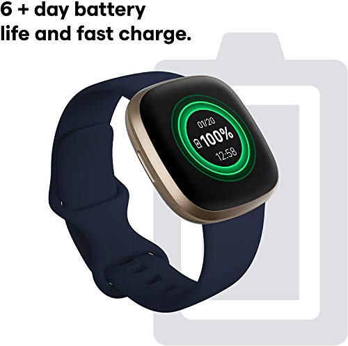 Fitbit Versa 3 Health & Fitness Smarwtach with GPS, 24/7 Heart Rate, 6+ Days Battery, Midnight Blue/Gold, One Size (S & L ...