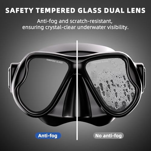 Scuba Mask, Diving Mask with Anti-Fog HD Tempered Glass Diving Goggles Nose Cover, Snorkel Mask for Adults Diving Snorkeli...