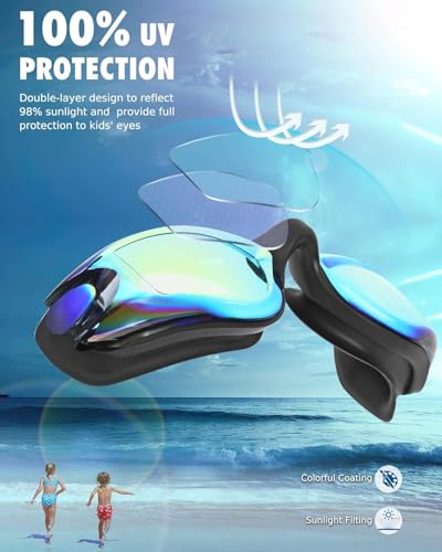 Aegend Swim Goggles - Kids Swimming Goggles for 3-14 Boys Girls Youth No Leaking Clear Vision
