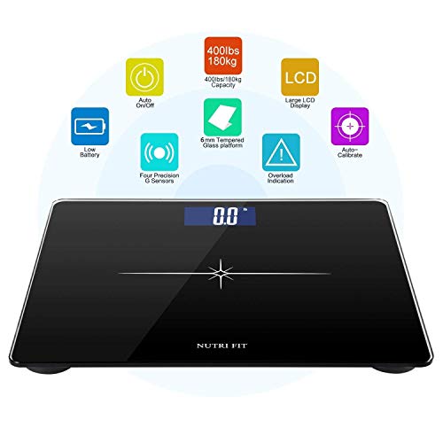 NUTRI FIT Extra-Wide/Ultra-Thick Digital Body Weight Bathroom Scale with 3 Inch Large Easy Read Backlit LCD Display Max Ca...