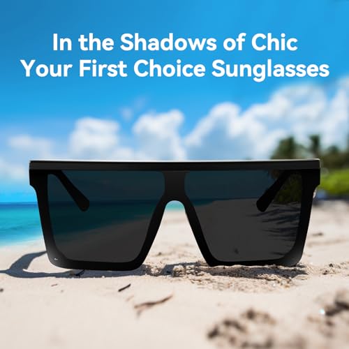 Dollger Square Oversized Sunglasses for Women Men Fashion Flat Top Big Black Frame Shades