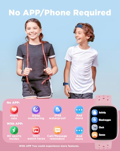 BIGGERFIVE Smart Watch for Kids, 1.8" Fitness Tracker Watch Pedometer, Heart Rate, Sleep Monitor, IP68 Waterproof, Calorie...