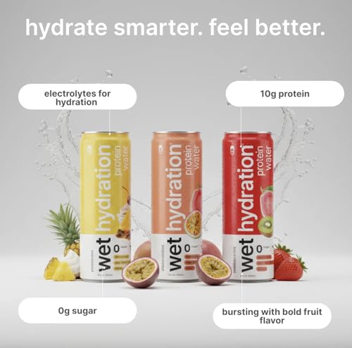 Wet Hydration Protein Water Variety Pack | Functional Electrolyte Drink with Clear Whey Protein & BCAAs - Passion Guava, P...