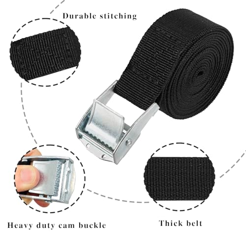 10 Pack Cam Buckle Straps, Lashing Straps with Buckles Adjustable, 1" x 78" Cam Buckle Tie Down Straps for Securing Luggag...