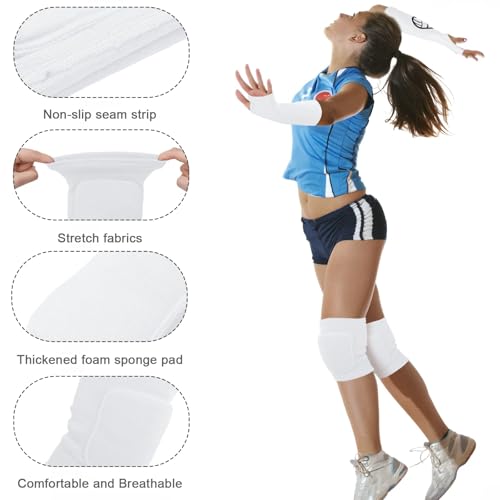 Sosation 2 Set Volleyball Knee Pads and Volleyball Arm Sleeves with Protection Pad Compression Forearm Wrist Guard with Th...