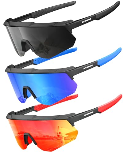 QALLY Polarized Sport Sunglasses Men Women Bike Sunglasses for Men Cycling UV Protection Baseball Running 3 Packs