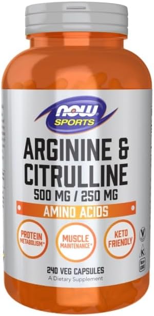 NOW Sports Nutrition, Arginine & Citrulline 500 mg/ 250 mg, Amino Acids, 240 Veg Capsules