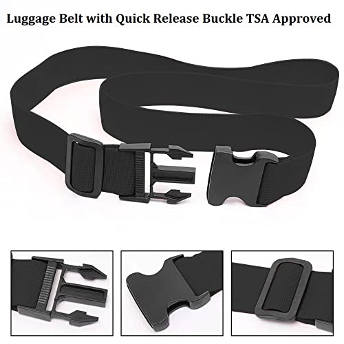 2 Pack Suitcase Straps, Bright Color Adjustable Luggage Belts, TSA Approved (Black)