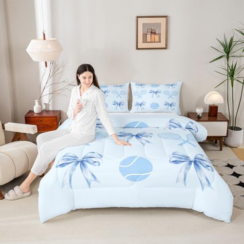 Castle Fairy Tennis Comforter Set Twin Size,Cartoon Tennis Racket and Ball Bedding Set 2 Pcs for Boys Girls,Kawaii Bowknot...