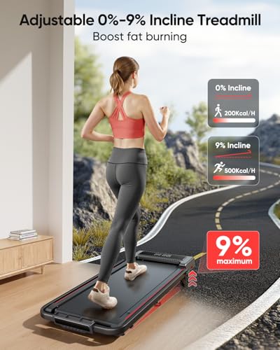 TOPUTURE 4 in 1 Walking Pad Treadmill with Incline and Handle, 2.5HP with Dual Display and Mute Control, Foldable Under De...