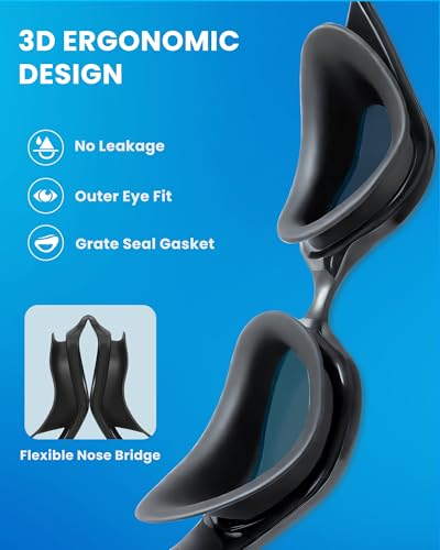 Freela 2Pack Polarized Unisex Adult Swim Swimming Goggles, UV400 Protection Anti Fog 180° Wide Clear View for Men Women Youth