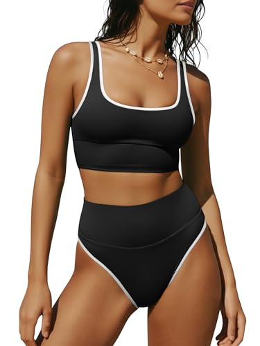 ANRABESS Women's High Waisted Bikini Sets Two Piece Tummy Control Swimsuits High Cut Summer Beach Vacation Bathing Suits