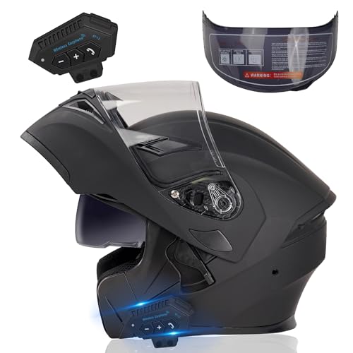 Bluetooth Motorcycle Helmet,Modular Motorcycle Helmet with Bluetooth,DOT Approved Dual Visor Full Face Flip up Bluetooth I...