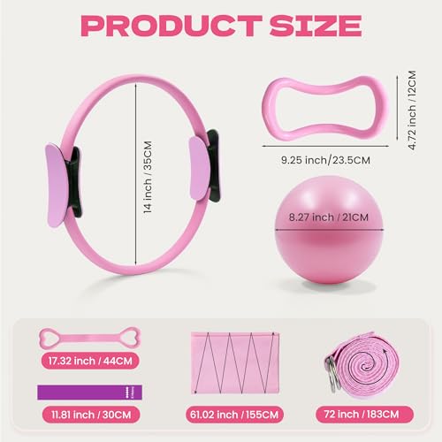 16Pcs Home Pilates Equipment for Women, Pilates Kit with 14'' Pilates Rings, Yoga Ball, Sliding Disks, Pilates Bands & Acc...