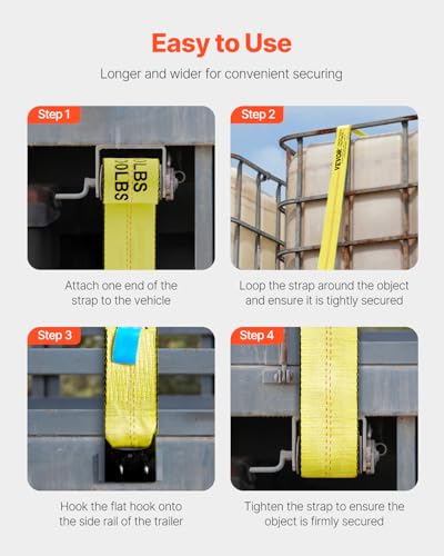 VEVOR Truck Straps, 4" x 30' Heavy Duty Tie Down w/Flat Hooks 18,000lbs Break Strength, WLL# 6000lbs, Cargo Straps tie Dow...