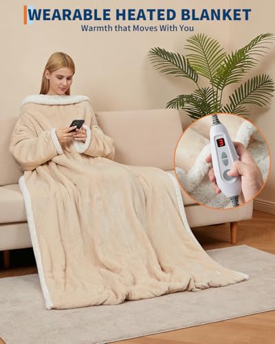 GarveeHome Wearable Heated Blanket with Foot Pocket,Electric Snuggle Blanket with Sleeves,6 Heating Levels & 2/4/8/10H Tim...