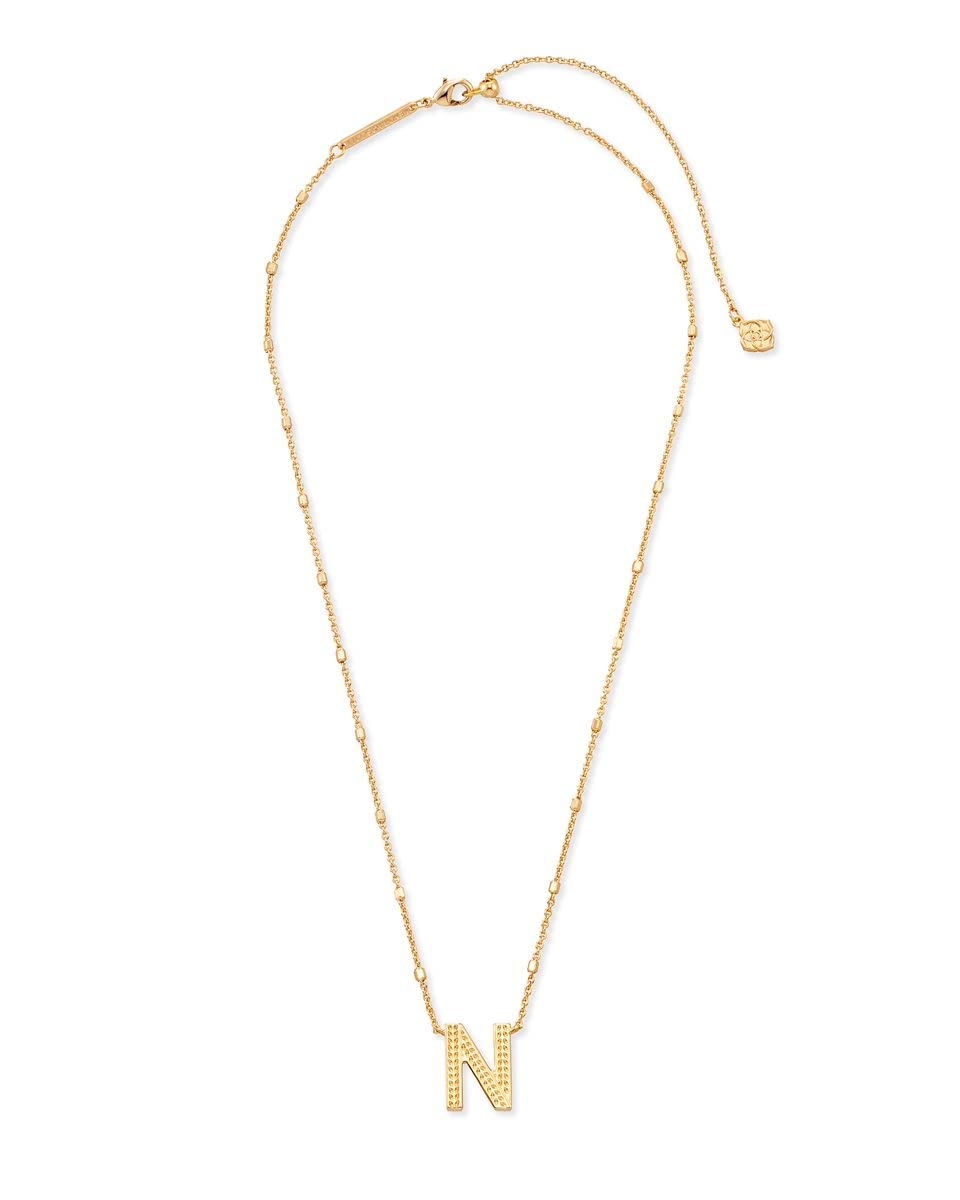 Kendra Scott Letter N Pendant Necklace for Women, Fashion Jewelry, 14k Gold-Plated Brass, Gold Metal, Letter N
