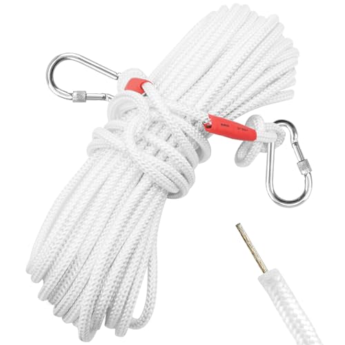 Jmlwlzx Heavy Duty Flag Pole Rope Replacement 20m (65ft) with Steel Core & Rust-Proof Swivel Snap Hook - Universal Halyard...