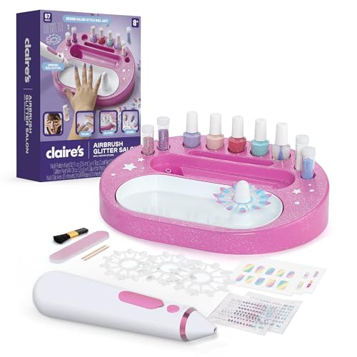 Claire's Kids Nail Art Kit, 67-Piece Airbrush Glitter Salon Nail Charms & Accessories Set, Polish, Press-On Nails, Sticker...