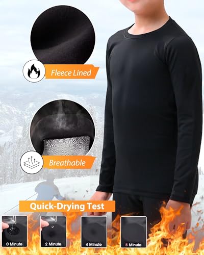 Rolimaka 3 Pack Youth Boys Compression Thermal Shirt Long Sleeve Fleece Undershirt Football Baseball Soccer Base Layer Top