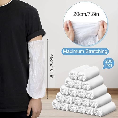 FIPASEN Disposable Oversleeves Covers, 200PCS Plastic Arm Sleeves Covers for Painting Repairing Cleaning Tattooing - White