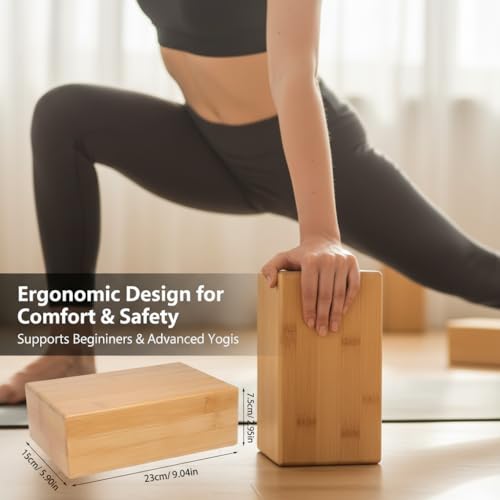 SUPVOX Natural Bamboo Block: High Density Yoga Brick for Stability & Support - Non-Slip Yoga Prop for Stretching and Align...