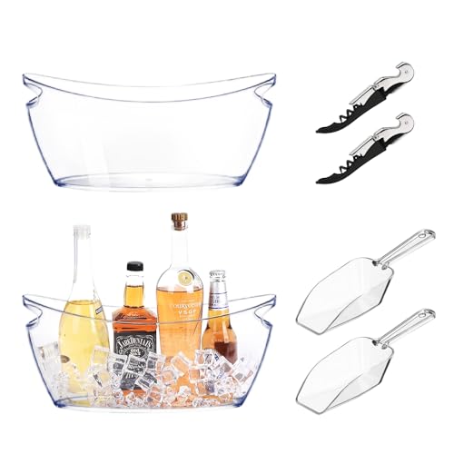 Ice Buckets for Parties, 2 Pcs Clear Acrylic Ice Bucket Bowls, 5.5L Champagne Wine Bucket with Scoops & Wine Bottle Opene...