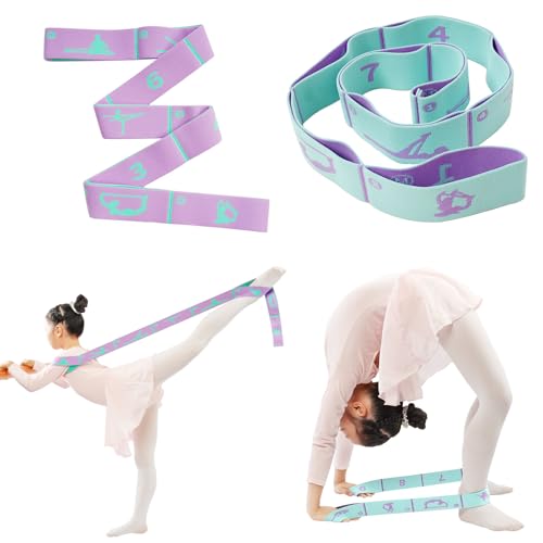 2 PCS Adjustable Extended Children's Stretching Straps with 8 Loops, Multi-Functional Elastic Stretch Bands for Gymnastic...