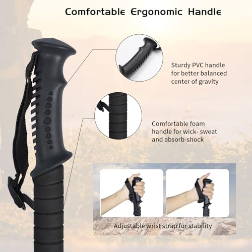 HIKERBRO Trekking Poles, Adjustable Telescopic 3-Section Hiking Poles, Lightweight Aluminum Trekking Poles for Hiking, Bac...