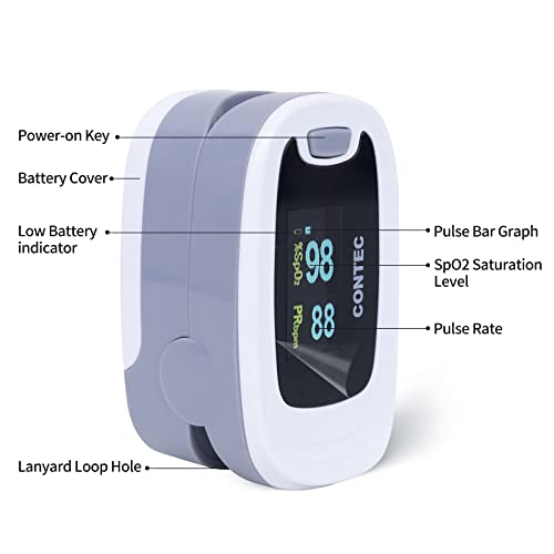 CONTEC CMS50NA Pulse Oximeter Fingertip Blood Oxygen Saturation Monitor SpO2 and PR Value Waveform Blood Oxygen Neck/Wrist...