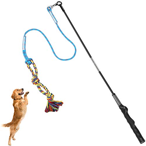 DIBBATU Flirt Pole for Dogs Interactive Dog Toys for Large Medium Small Dogs Chase and Tug of War, Dog Teaser Wand with Lu...