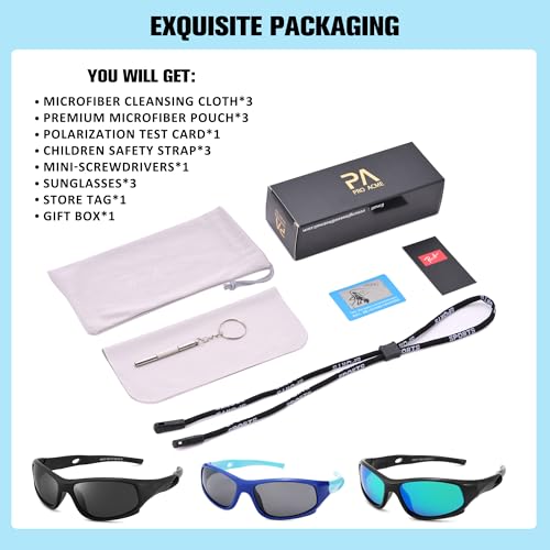Pro Acme Kids Sunglasses for Boys Girls, Polarized Sports Youth Sunglasses with Strap for Kids Ages Color 3-12