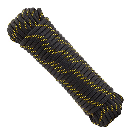 Built Industrial Diamond Braided Rope - 1/2 in x 100 ft, Black & Yellow - Polyester Heavy Duty Rope for Camping, Outdoor G...
