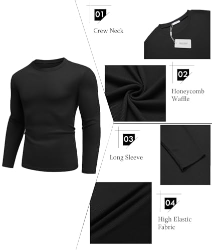 Ekouaer Men's Long Sleeve Shirts Honeycomb Waffle Pullover Sweater Crewneck Thermal Tops Lightweight Undershirts