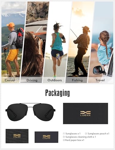 LUENX Aviator Sunglasses for Men Women Polarized - UV400 Protection, Stylish Shades, Driving, Outdoor Activities