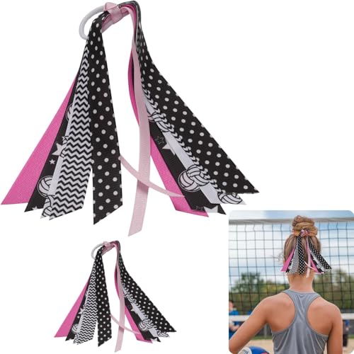 YKW 5 Pack Volleyball Hair Ties Ribbon Ponytail Holder for Girls - Sports Team Accessories with Net Pattern Scrunchies, St...