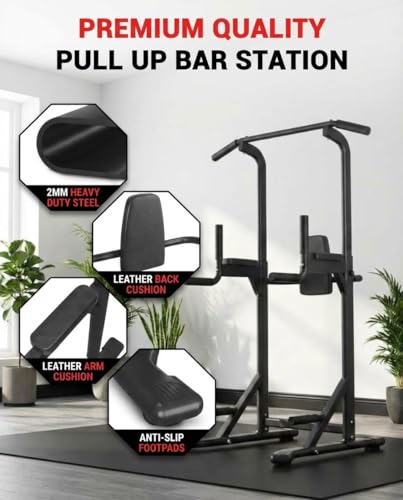 Power Tower Pull Up Bar and Dip Station for Home Gym, 450LBS Weight Capacity Free Standing Workout Equipment with Adjustab...