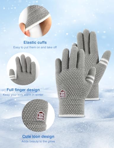 ORVINNER Kids Winter Gloves for Boys - 4 Pairs Soft Fleece Lined Thermal Stretchy Knit Warm Gloves for Cold Weather (2 Bla...