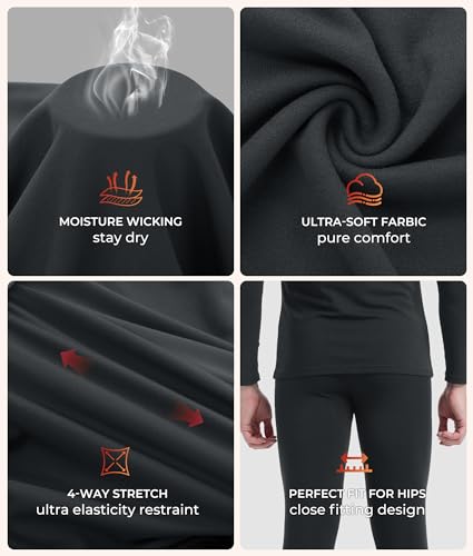 BAMBOO COOL BlazeBoo Men's Thermal Underwear with Soft Fleece Lined Base Layer Cold Weather Top Bottom Gift Set