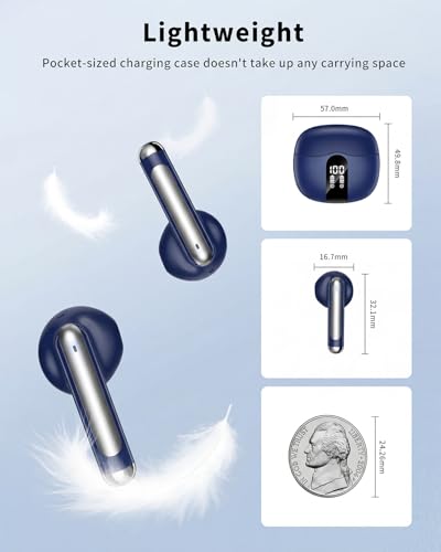 Wireless Earbuds, Bluetooth 5.4 Headphones HiFi Stereo, Ear Buds with 50H Playback, LED Display Wireless Earphones Clear C...