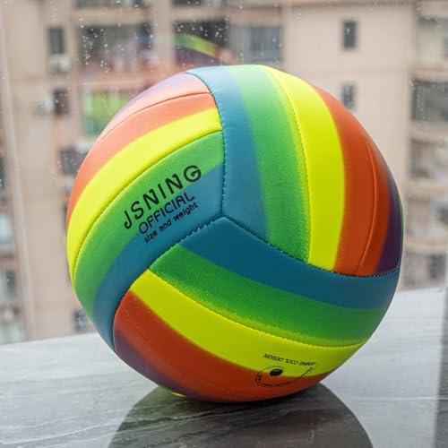 JSNING Rainbow Volleyball,Volley lite for Outdoor Indoor Beach Game,Soft Touch,Official Size 5,Cute Cool Design