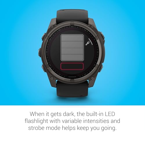 Garmin Fenix 8 Premium Multisport GPS Running Smartwatch, 51 mm, Sapphire, Solar, Dive-Rated, Built-in Flashlight, DLC Tit...