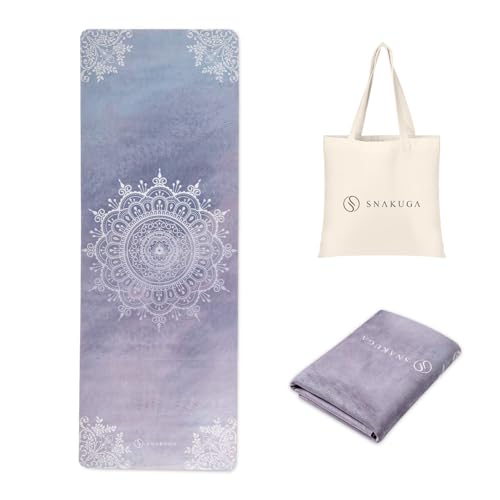 SNAKUGA Travel Yoga Mat, Non Slip Exercise Suede Mat with Carry Bag, All-Purpose Fitness Mat with High Density Anti-Tear S...