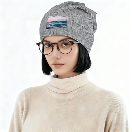 Ocean Waves Print Lightweight Waffle Pullover Hat Men Women Winter Headwear Outdoor Camping Travel