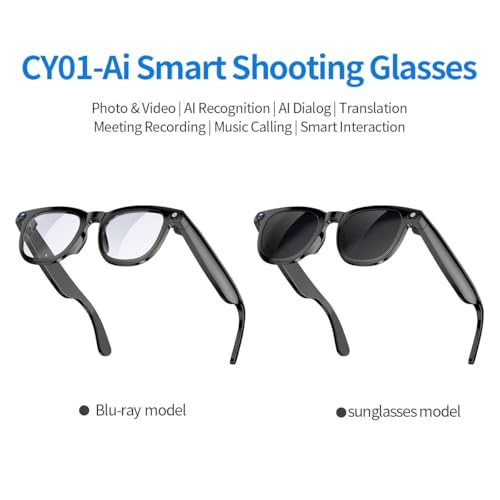 Omuotaut AI Smart Bluetooth Glasses with 800W Pixels Camera, 2K HD Photo and Video Recording, Translation, Meeting Recordi...