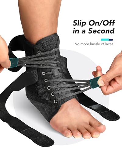 Fitomo Quick Lace Up Ankle Brace for Women Men with Removable Side Splints, Adjustable Ankle Support for Sprained Ankle In...