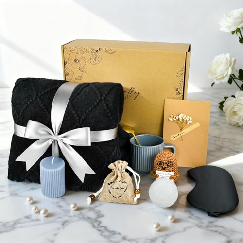 Get Well Soon Gifts for Men, Care Package for Men with Plush Blanket, Get Well Basket for Man Dad Husband Friend After Sur...