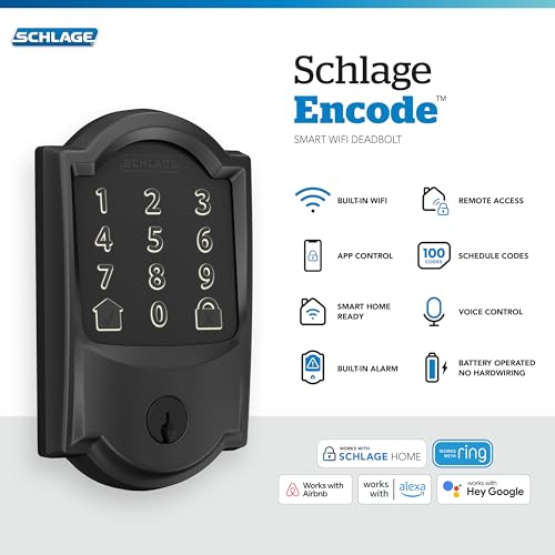 Schlage Encode Smart WiFi Deadbolt Lock for Front Door - Keyless Entry with App or Touchscreen - Works with Alexa, Hey Goo...