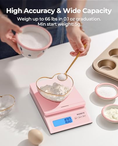 MUNBYN Shipping Scale, Accurate 66lb/0.1oz Postal Scale with Sweet Pink Style, Hold/Tear/PCS Function, Auto-Off, Battery &...