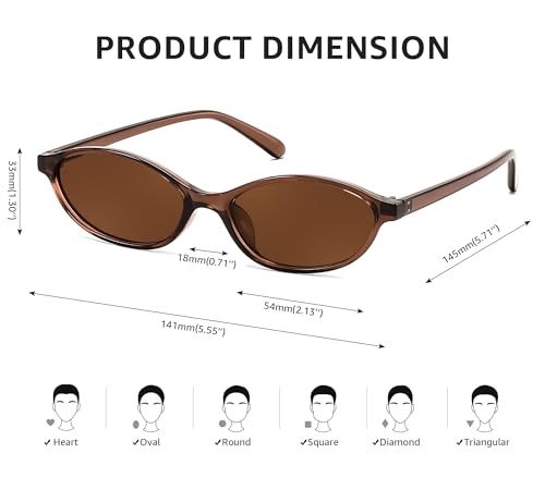 FEISEDY Retro Oval Cat Eye Sunglasses for Women 90s Narrow Lightweight Shades Y2k Trendy Sunnies B0257